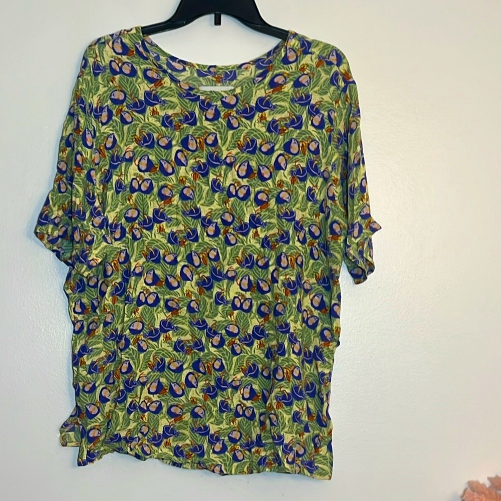 FLAX Short Sleeve Tropical Palm Bug Print Shirt Medium